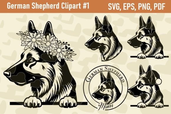 A German Shepherd Clipart Set for Real Embroidery Projects